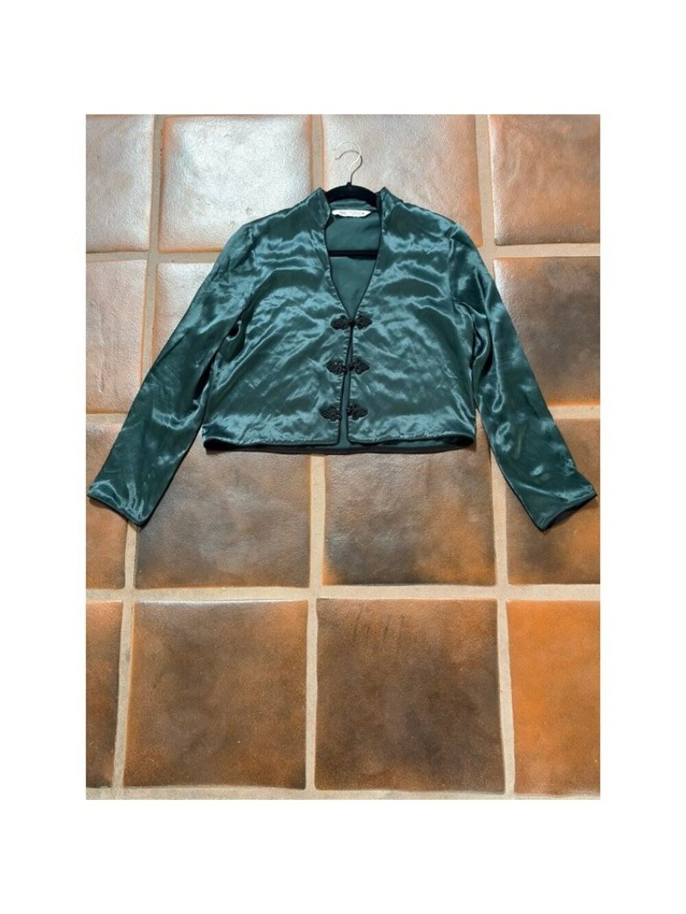 Zara Green Satin Frog Button Jacket S